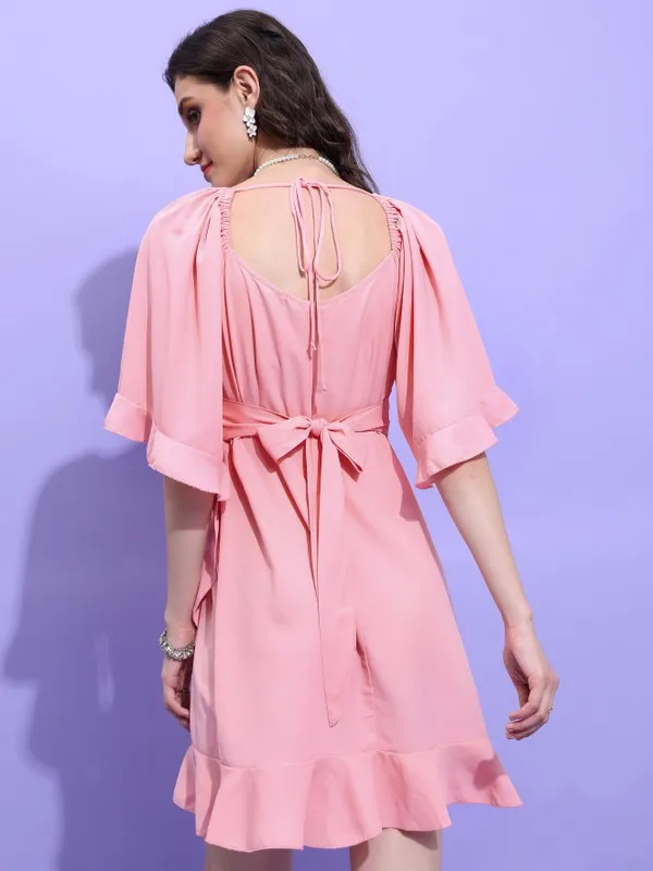  Tokyo Talkies Women Pink Solid Wrap Dresses