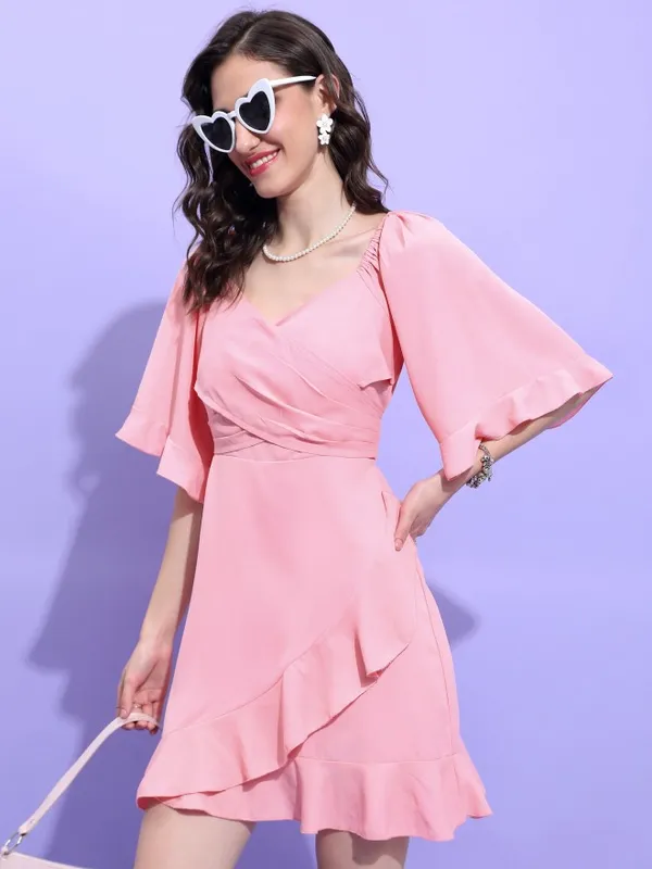  Tokyo Talkies Women Pink Solid Wrap Dresses