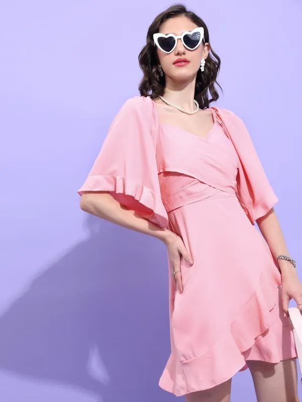  Tokyo Talkies Women Pink Solid Wrap Dresses