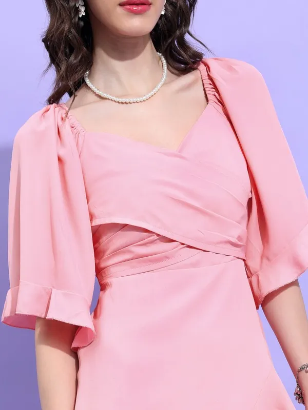  Tokyo Talkies Women Pink Solid Wrap Dresses