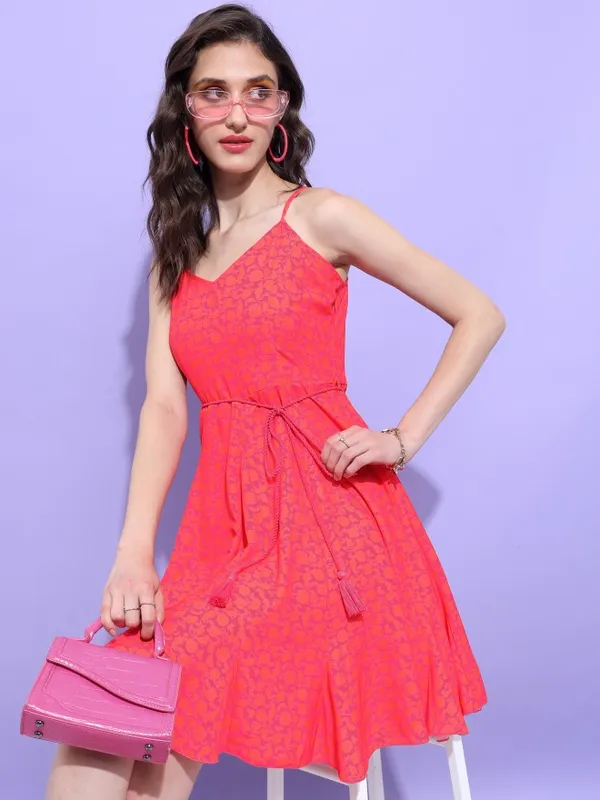 Tokyo Talkies Women Red Printed A-Line Dress