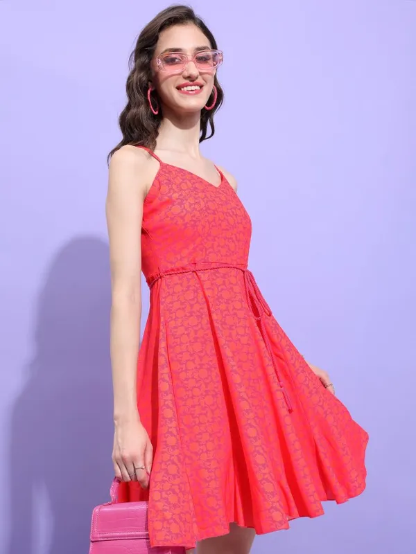 Tokyo Talkies Women Red Printed A-Line Dress