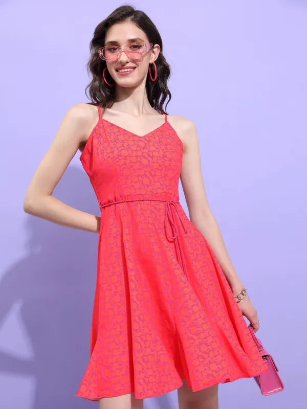 Tokyo Talkies Women Red Printed A-Line Dress