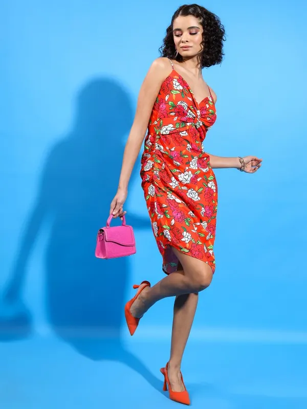 Tokyo Talkies Women Orange Printed Bodycon Dress