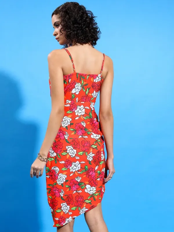 Tokyo Talkies Women Orange Printed Bodycon Dress