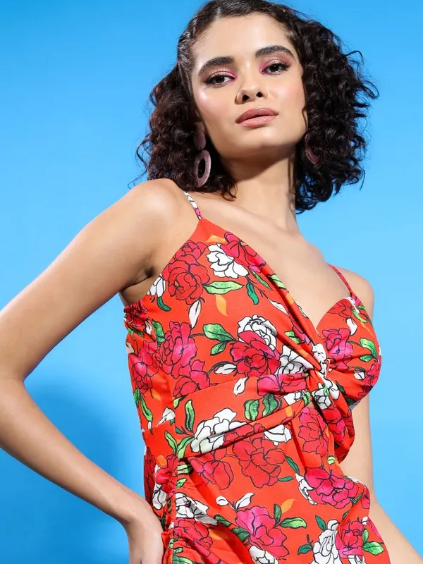 Tokyo Talkies Women Orange Printed Bodycon Dress