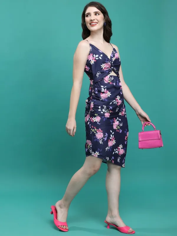 Tokyo Talkies Women Blue Printed Fit And Flare Dress