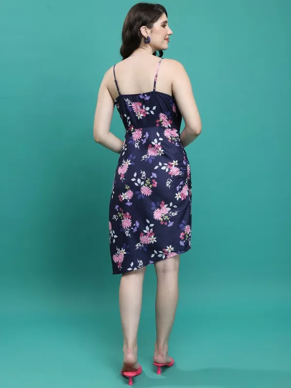 Tokyo Talkies Women Blue Printed Fit And Flare Dress