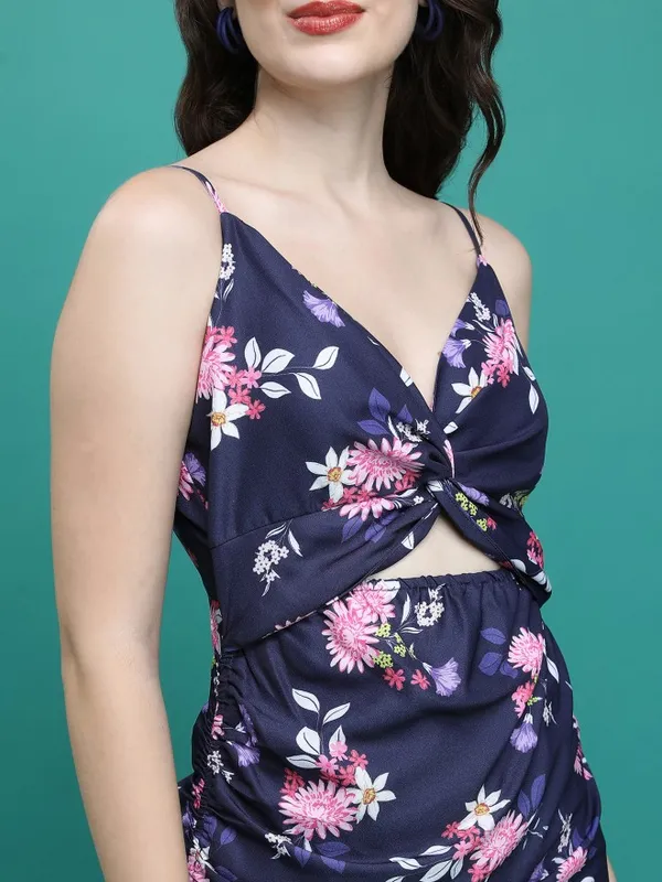 Tokyo Talkies Women Blue Printed Fit And Flare Dress