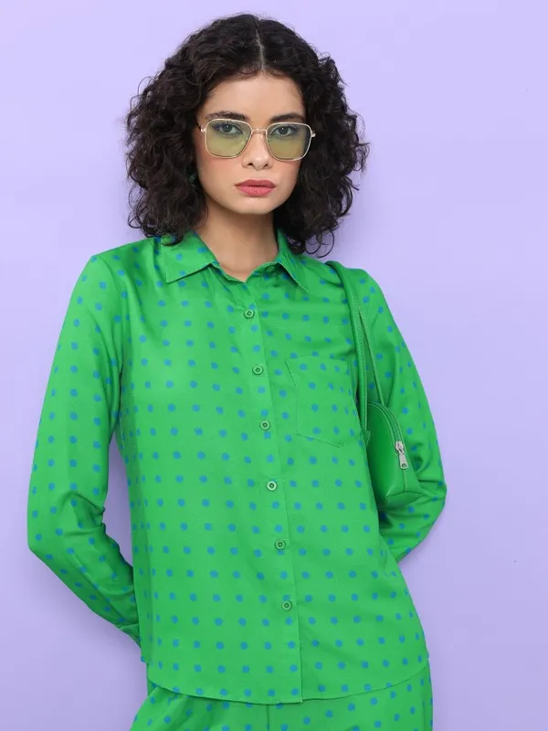  Tokyo Talkies Women Green Printed Casual Shirts