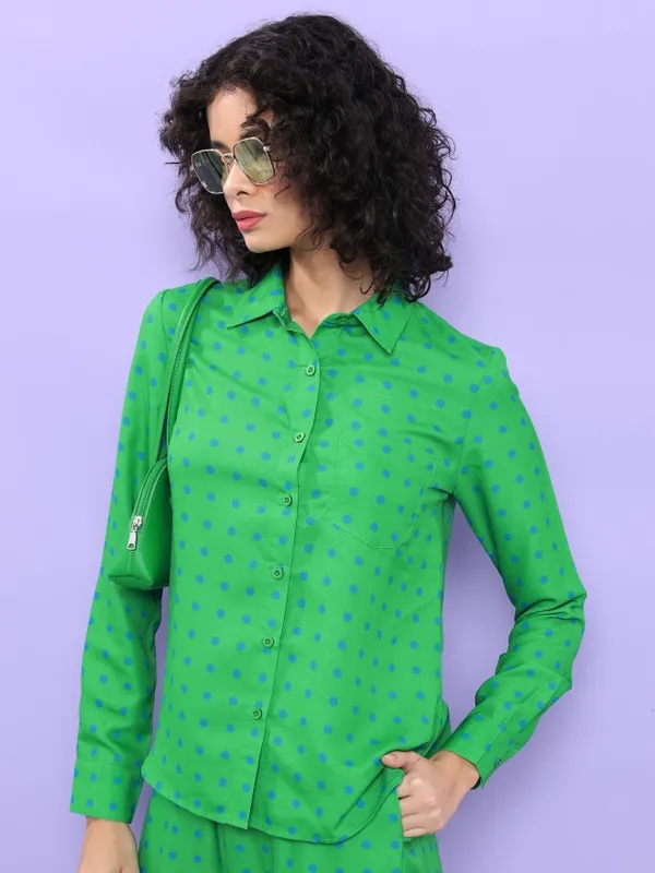  Tokyo Talkies Women Green Printed Casual Shirts