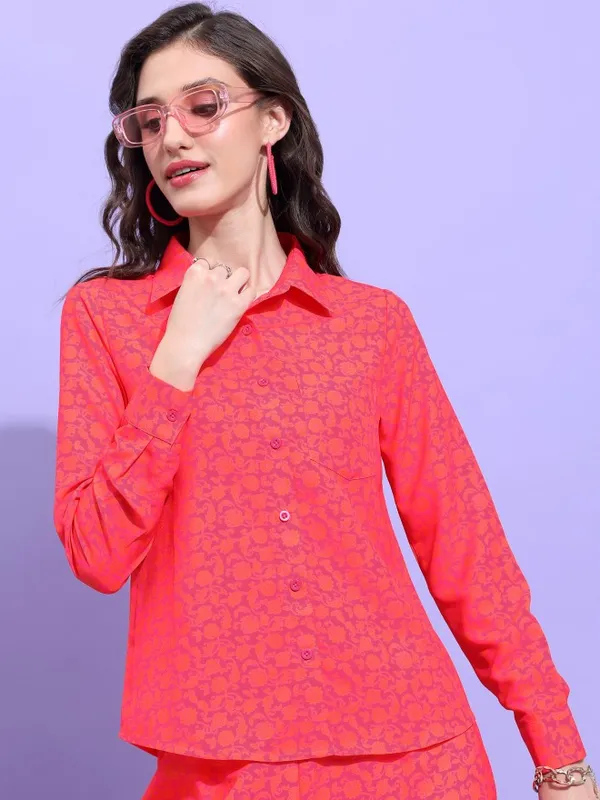 Tokyo Talkies Women Red Printed Casual Shirt