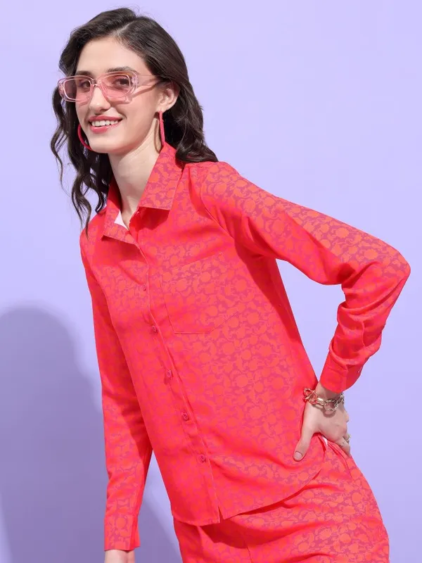 Tokyo Talkies Women Red Printed Casual Shirt