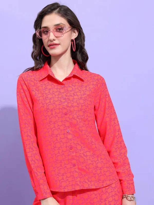 Tokyo Talkies Women Red Printed Casual Shirt