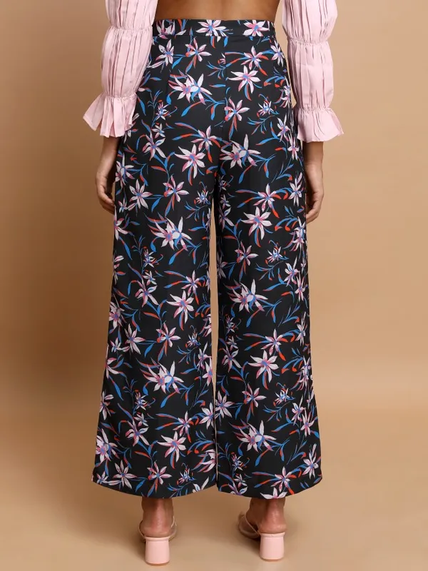  Ketch Women Black Printed Flared Casual Trousers