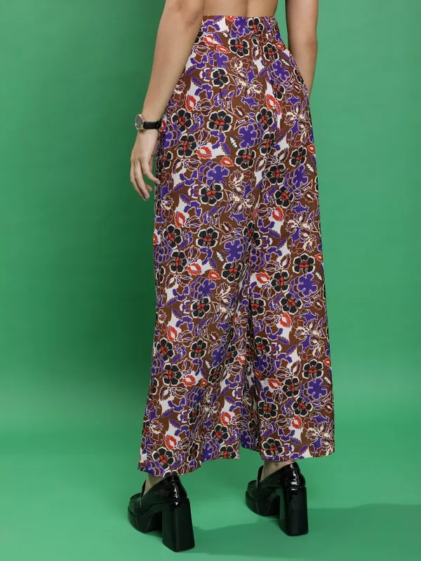  Ketch Women Brown Printed Flared Casual Trousers