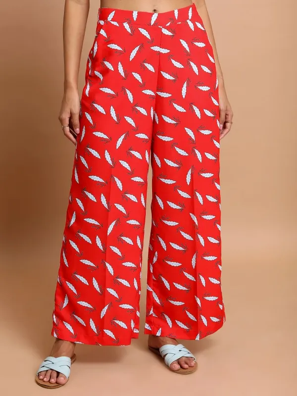  Ketch Women Red Printed Flared Casual Trousers