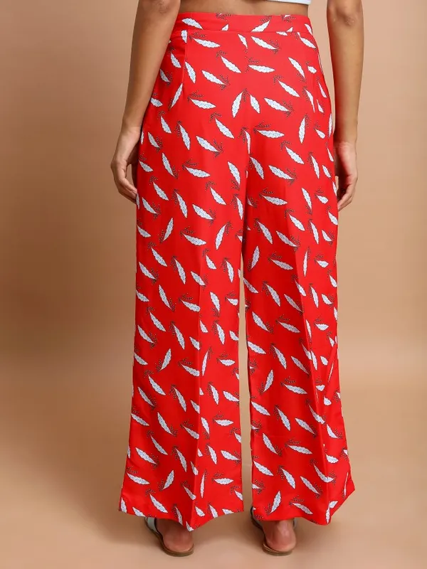  Ketch Women Red Printed Flared Casual Trousers