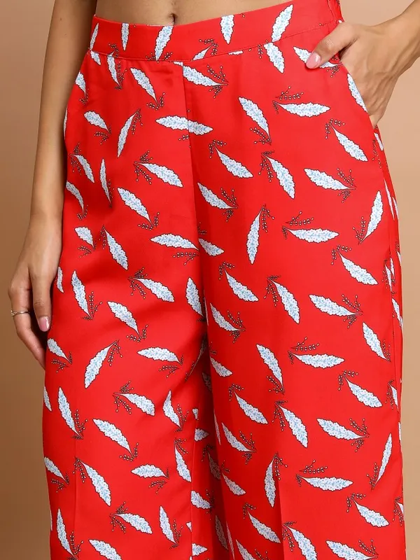  Ketch Women Red Printed Flared Casual Trousers