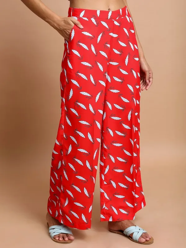  Ketch Women Red Printed Flared Casual Trousers