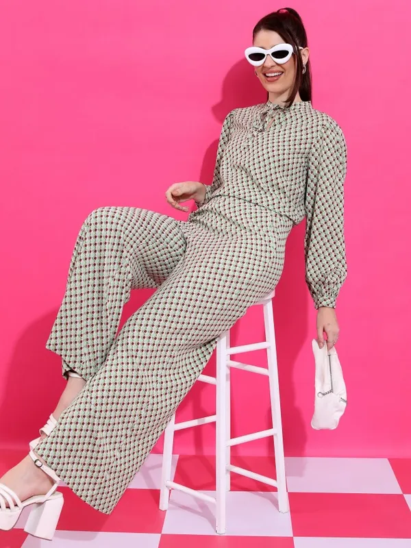  Ketch Women Green Printed Flared Casual Trousers