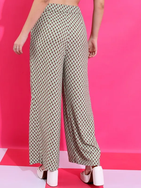  Ketch Women Green Printed Flared Casual Trousers