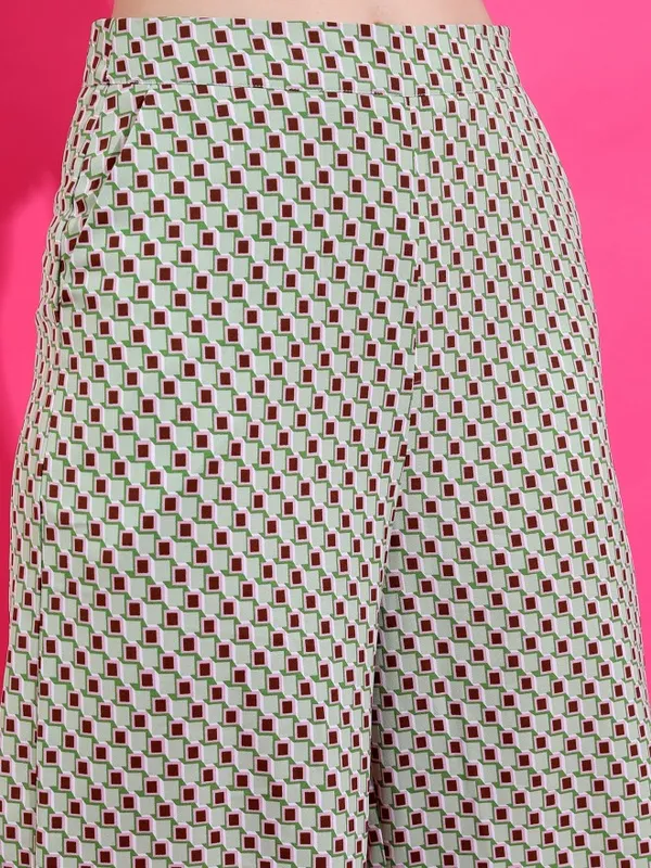  Ketch Women Green Printed Flared Casual Trousers