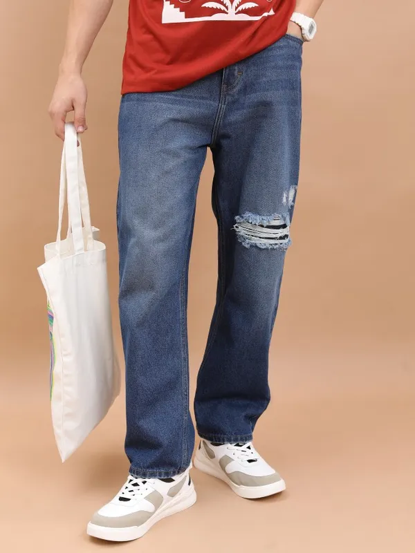 Highlander Men Blue Relaxed Fit Highly Distressed Jeans