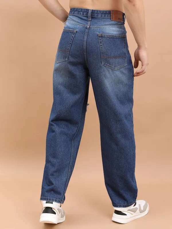  Highlander Men Blue Relaxed Fit Highly Distressed Jeans