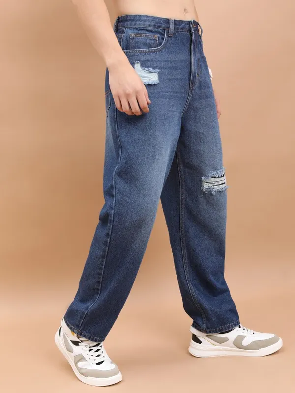  Highlander Men Blue Relaxed Fit Highly Distressed Jeans