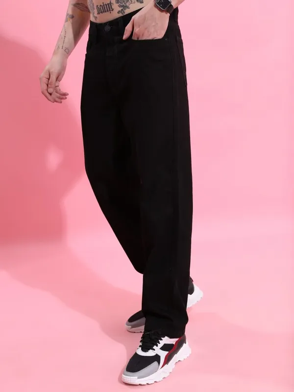  Highlander Men Black Loose Fit Clean Look Jeans