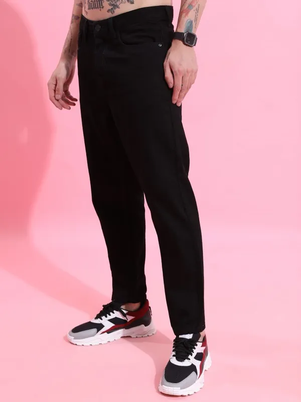  Highlander Men Black Tapered Fit Clean Look Jeans