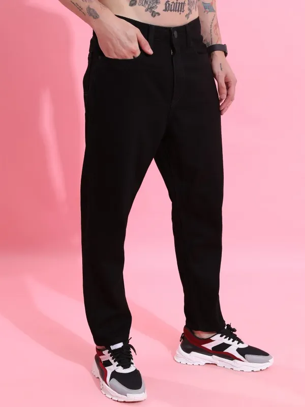  Highlander Men Black Tapered Fit Clean Look Jeans