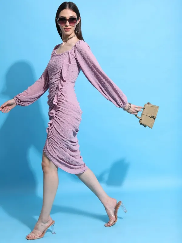 Tokyo Talkies Women Purple Self Design Fit And Flare Dress