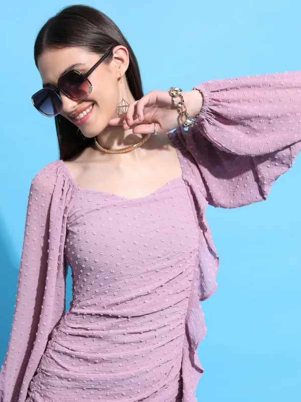 Tokyo Talkies Women Purple Self Design Fit And Flare Dress