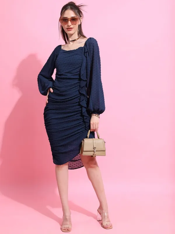  Tokyo Talkies Women Navy Blue Self Design Fit And Flare Dresses