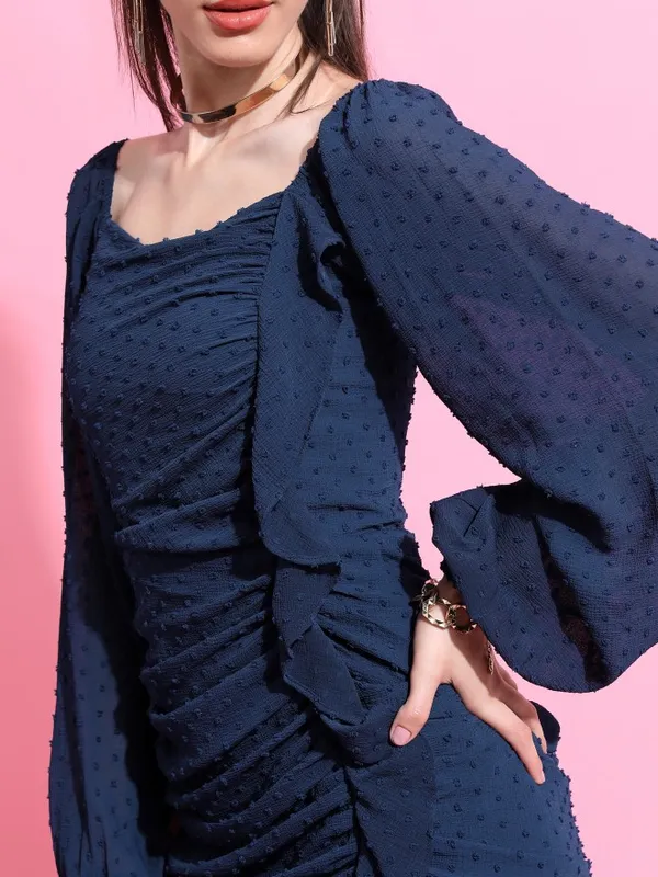  Tokyo Talkies Women Navy Blue Self Design Fit And Flare Dresses