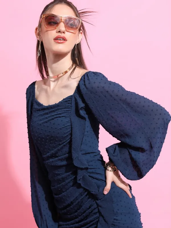  Tokyo Talkies Women Navy Blue Self Design Fit And Flare Dresses