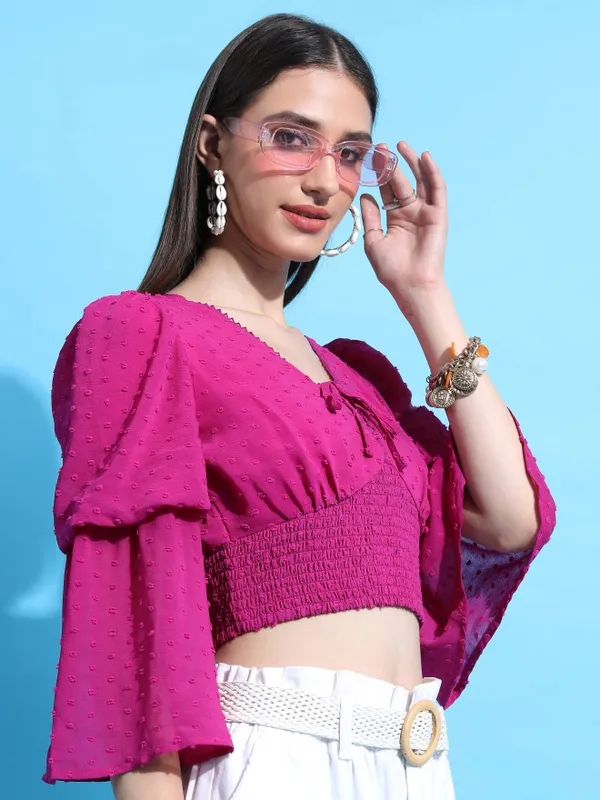 Tokyo Talkies Women Pink Self Design Regular Top