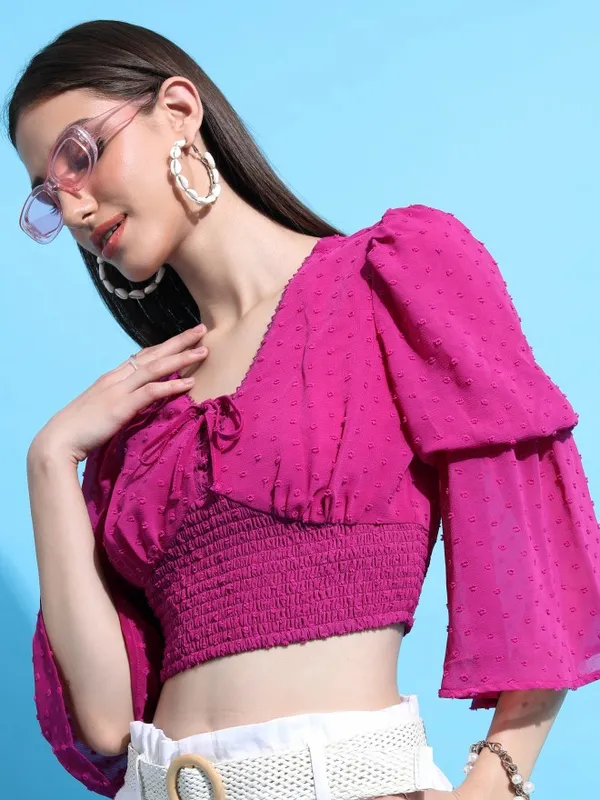  Tokyo Talkies Women Pink Self Design Regular Tops