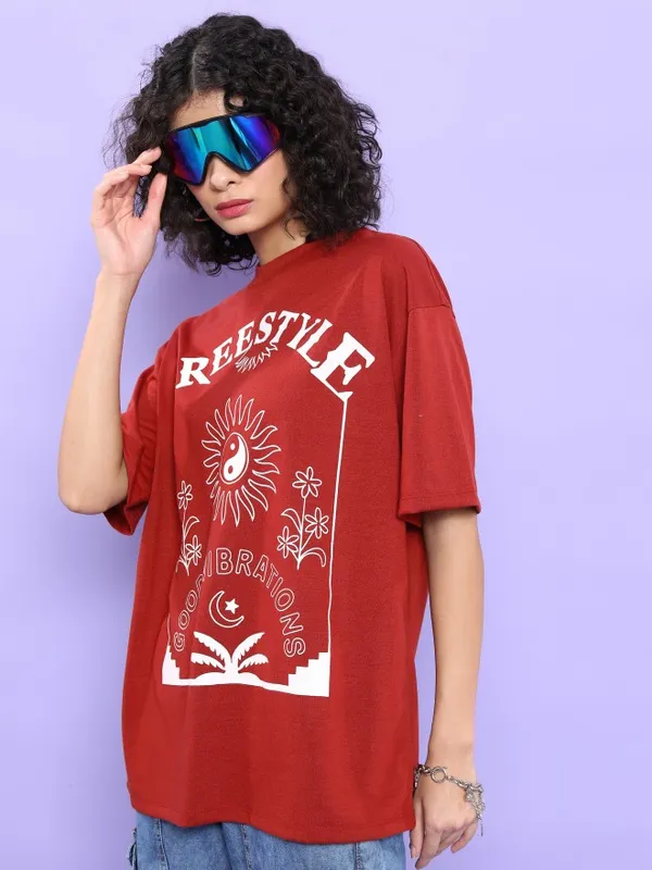  Tokyo Talkies Women Terracotta Printed Round Neck T-Shirts