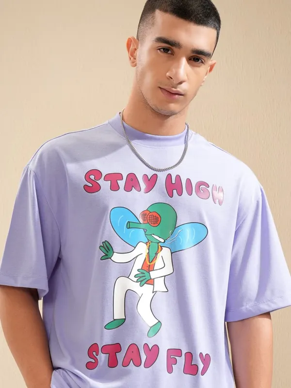 Highlander Men Lavender Printed Oversized Fit T-Shirt