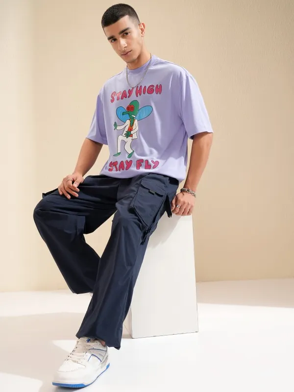 Highlander Men Lavender Printed Oversized Fit T-Shirt