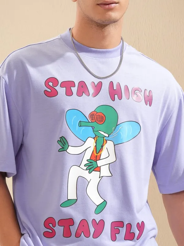 Highlander Men Lavender Printed Oversized Fit T-Shirt
