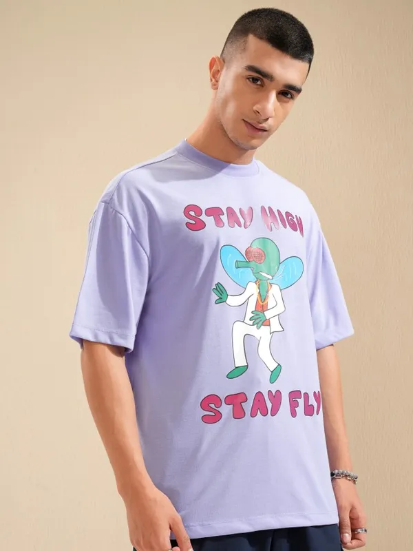 Highlander Men Lavender Printed Oversized Fit T-Shirt