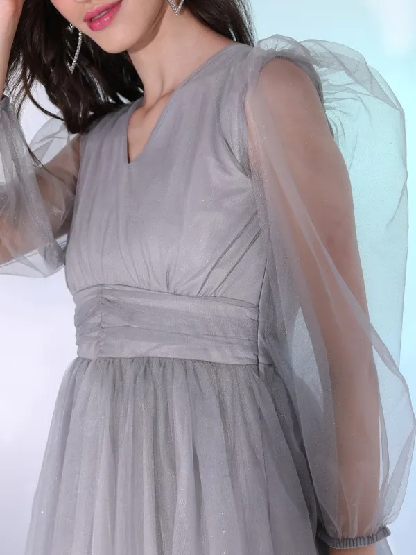 Tokyo Talkies Women Grey Solid Fit And Flare Dress