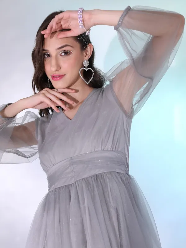 Tokyo Talkies Women Grey Solid Fit And Flare Dress