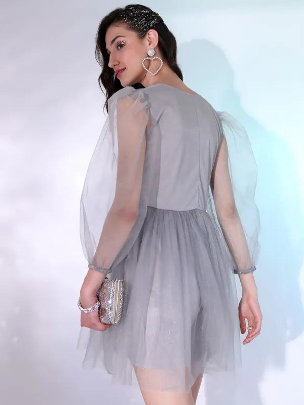 Tokyo Talkies Women Grey Solid Fit And Flare Dress