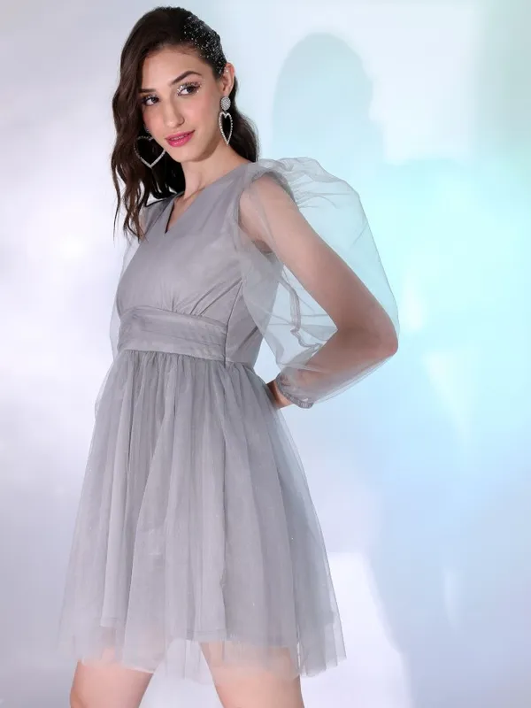 Tokyo Talkies Women Grey Solid Fit And Flare Dress