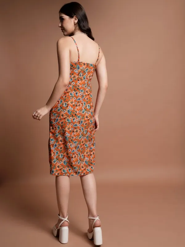 Tokyo Talkies Women Orange Printed Fit And Flare Dress